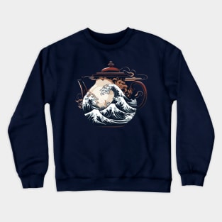 Traditional Japanese Wave in Tea Kettle Crewneck Sweatshirt